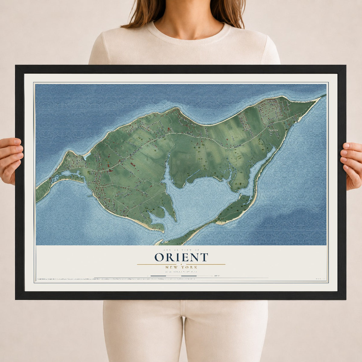 Orient, New York map print, 18" x 24" W/ Black Ayous Wood Frame mockup