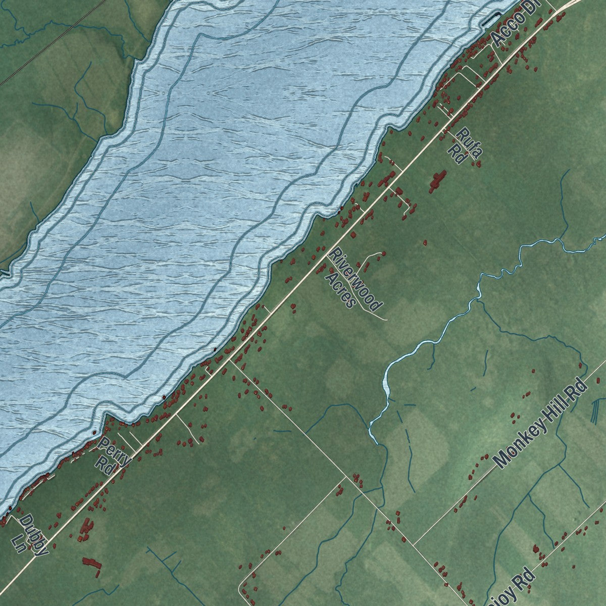 Close-up of the map of Oswegatchie, New York print showing street and building detail