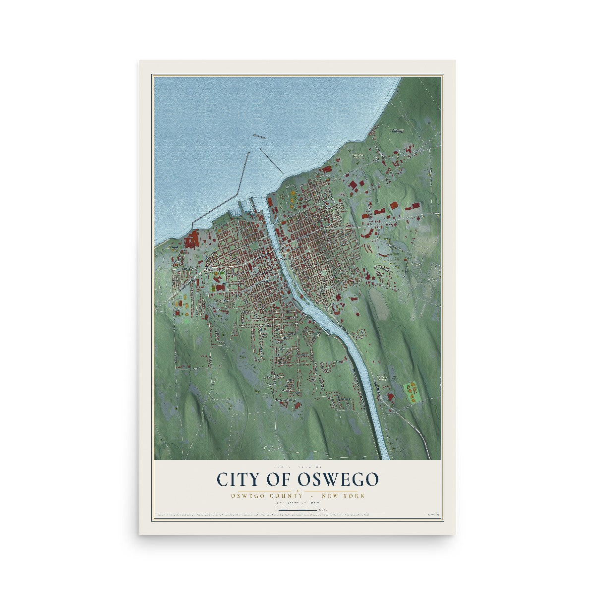 Map of the City of Oswego, Oswego County, New York, 12 x 18 inch unframed archival matte print