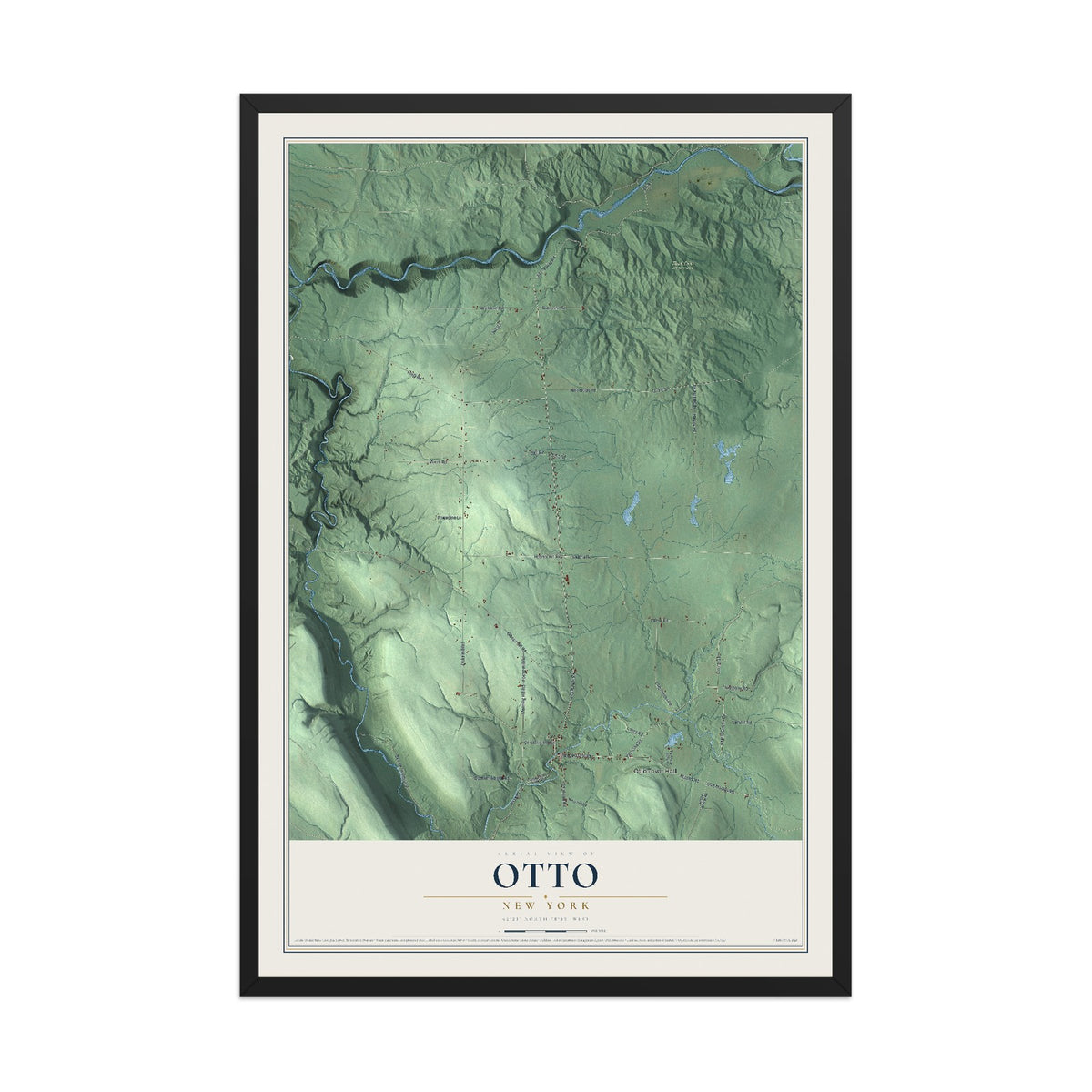 Otto, New York map print, 12" x 18" W/ Black Ayous Wood Frame mockup