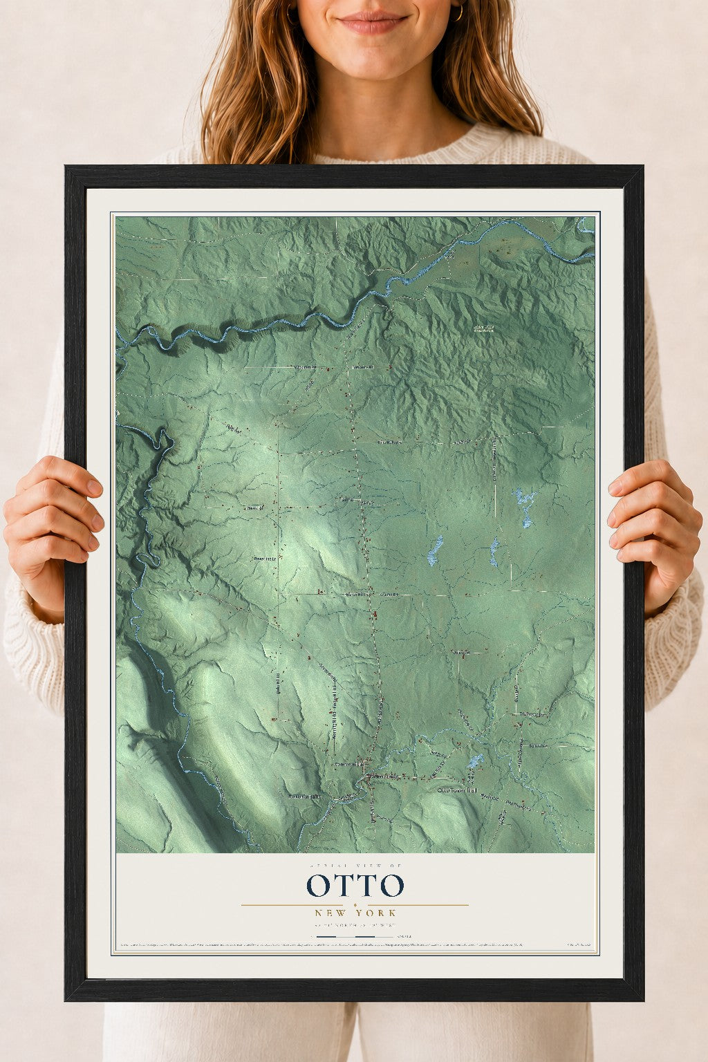 Otto, New York map print, 18" x 24" W/ Black Ayous Wood Frame mockup