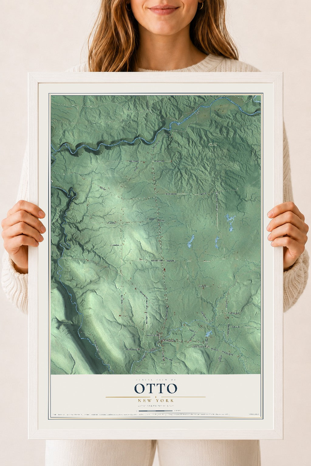 Otto, New York map print, 18" x 24" W/ White Ayous Wood Frame mockup