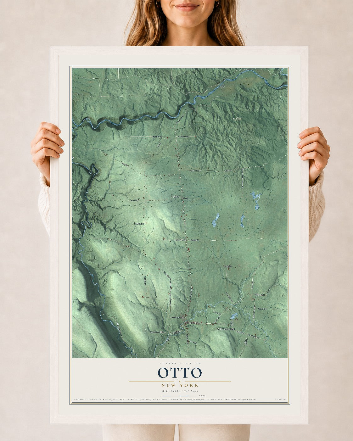 Otto, New York map print, 24" x 36" W/ White Ayous Wood Frame mockup