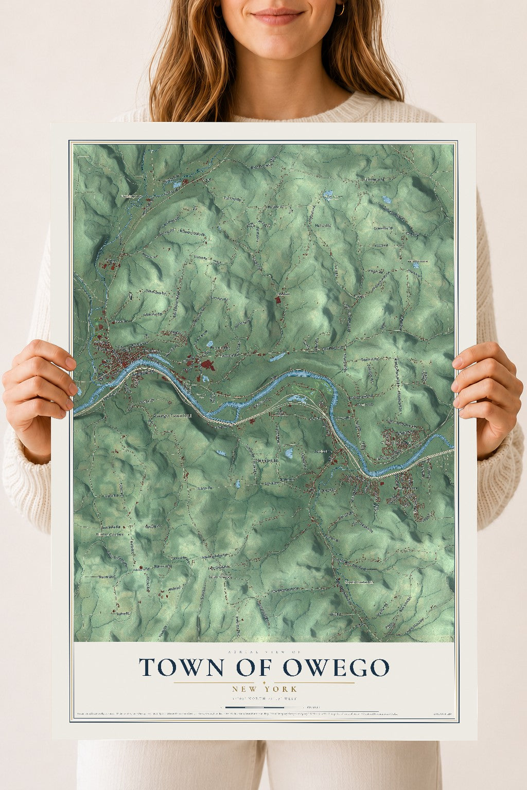 Owego, New York map print, 18" x 24" Archival Matte Print mockup