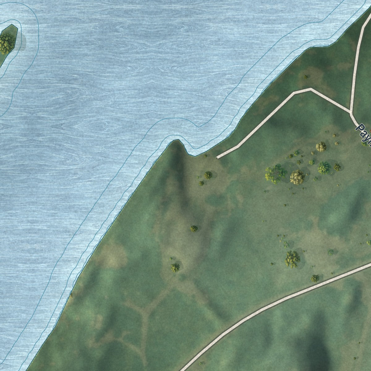 Close-up of the map of Oxbow, New York print showing street and building detail