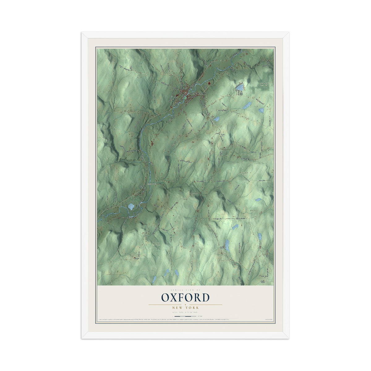 Oxford, New York map print, 12" x 18" W/ White Ayous Wood Frame mockup