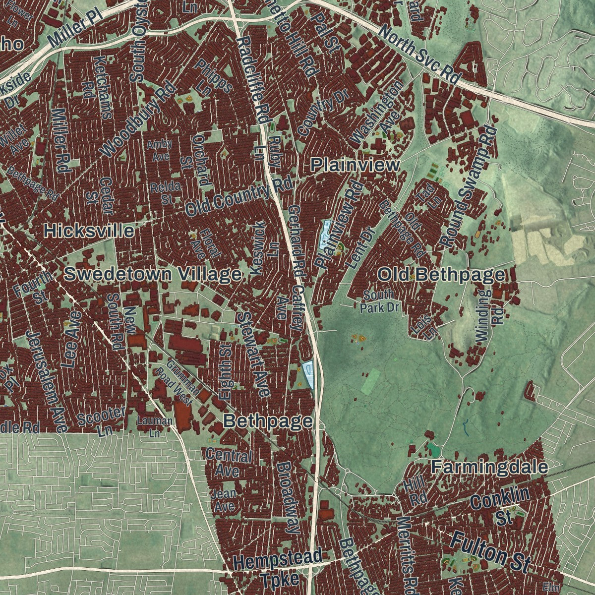 Close-up 2 of the Oyster Bay, New York map artwork