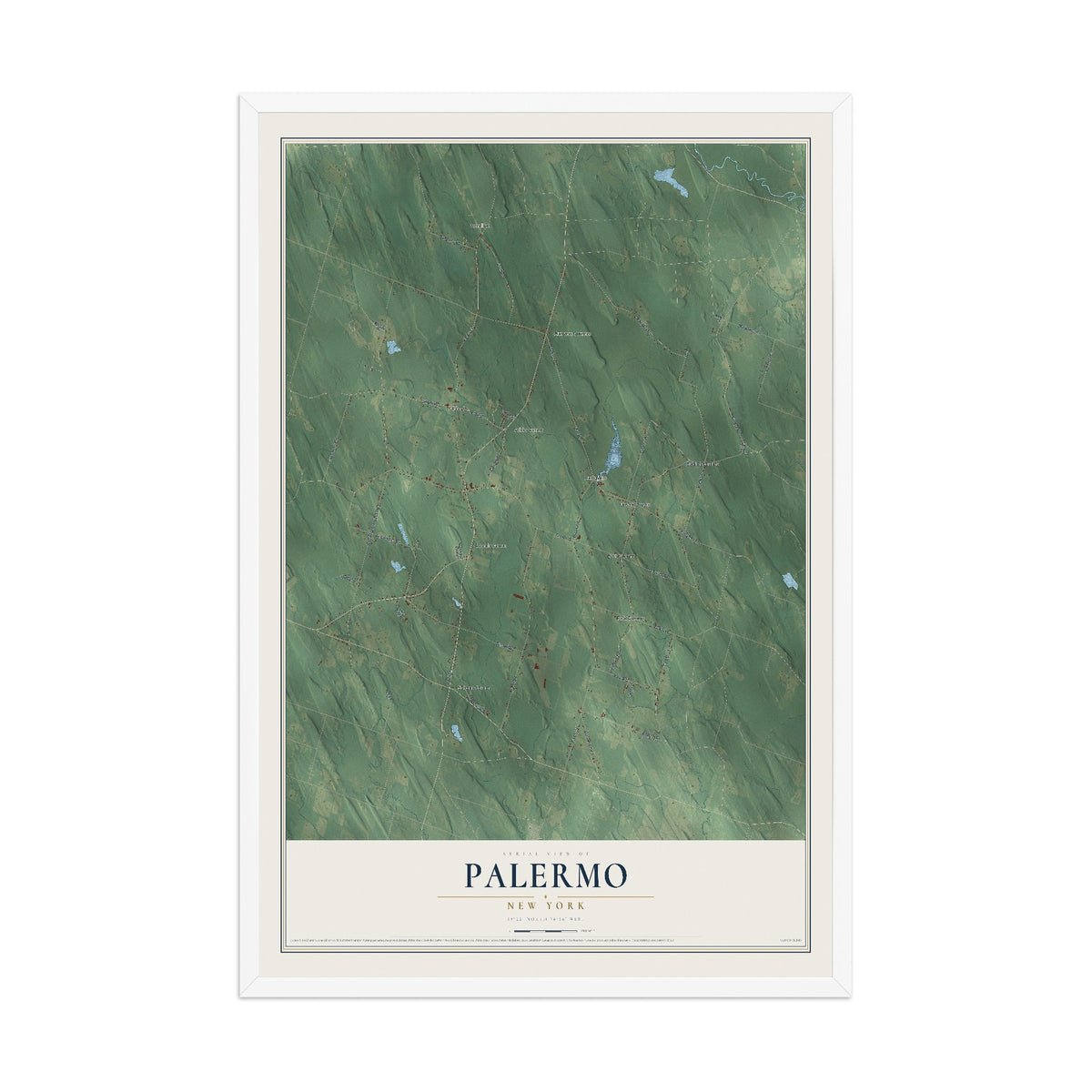 Palermo, New York map print, 12" x 18" W/ White Ayous Wood Frame mockup