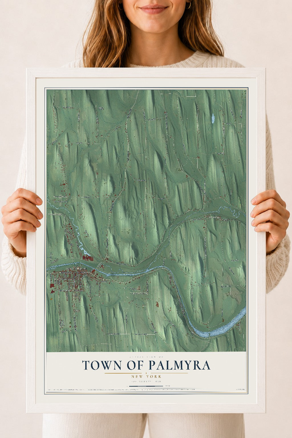 Palmyra, New York map print, 18" x 24" W/ White Ayous Wood Frame mockup