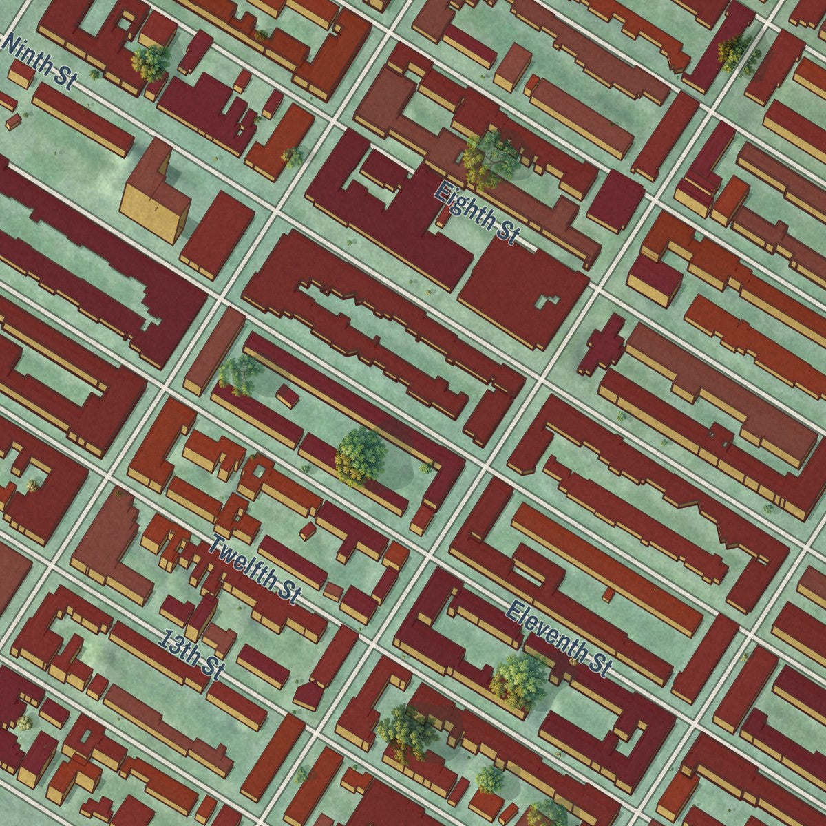 Close-up of the map of Park Slope, New York print showing street and building detail