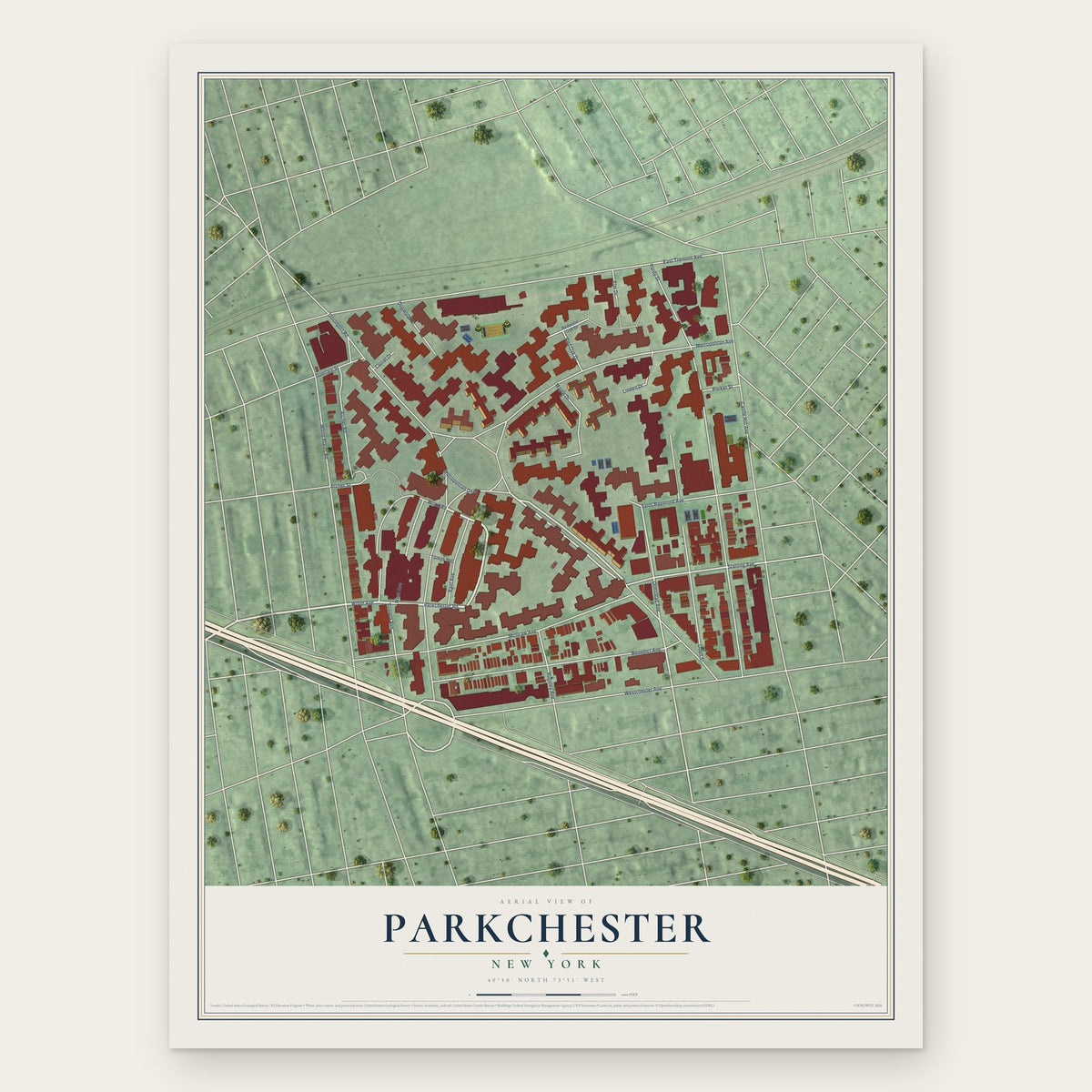 Parkchester, New York map print, the full design