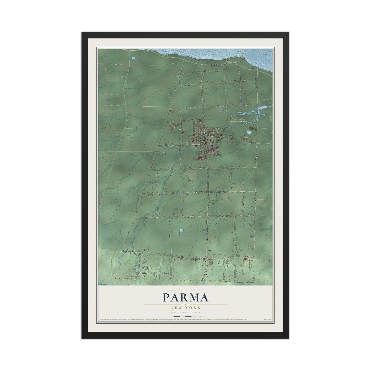 Parma, New York map print, 12" x 18" W/ Black Ayous Wood Frame mockup