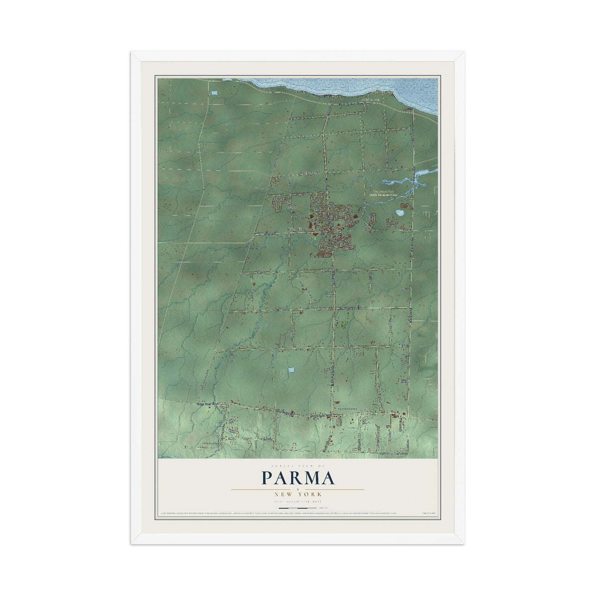 Parma, New York map print, 12" x 18" W/ White Ayous Wood Frame mockup