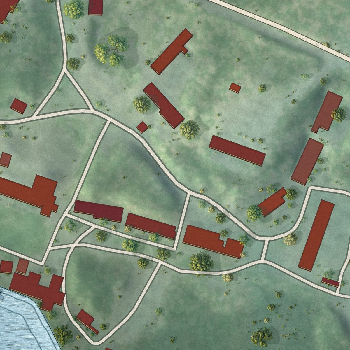 Close-up of the map of Paul Smiths, New York print showing street and building detail