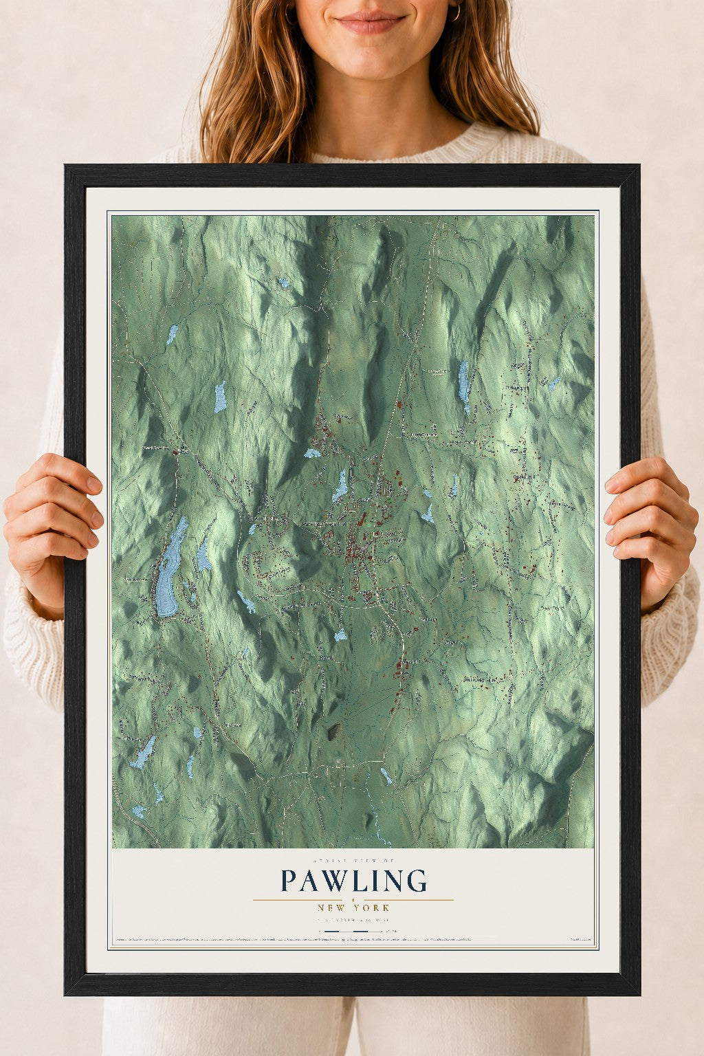 Pawling, New York map print, 18" x 24" W/ Black Ayous Wood Frame mockup