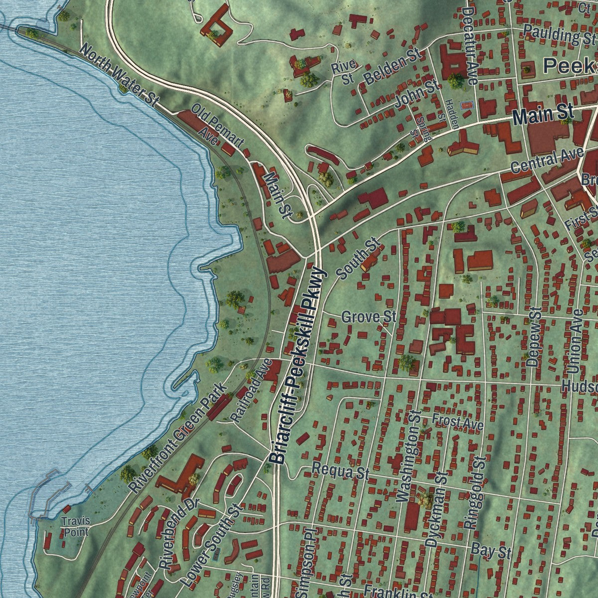 Close-up 2 of the Peekskill, New York map artwork