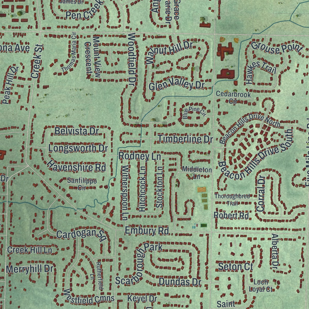 Close-up 2 of the Penfield, New York map artwork