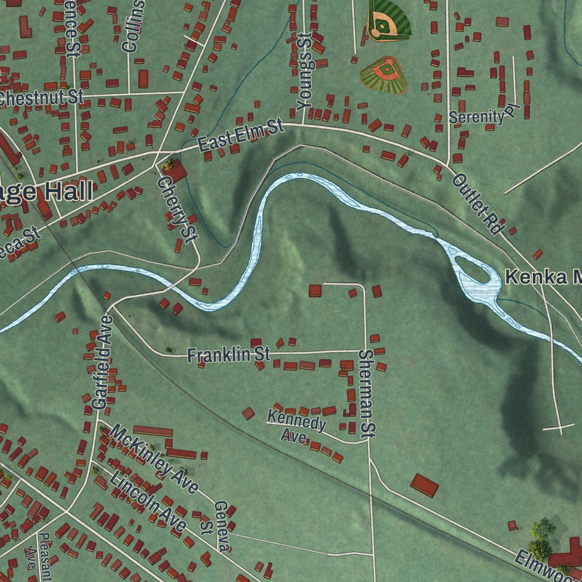 Close-up 2 of the Penn Yan, New York map artwork