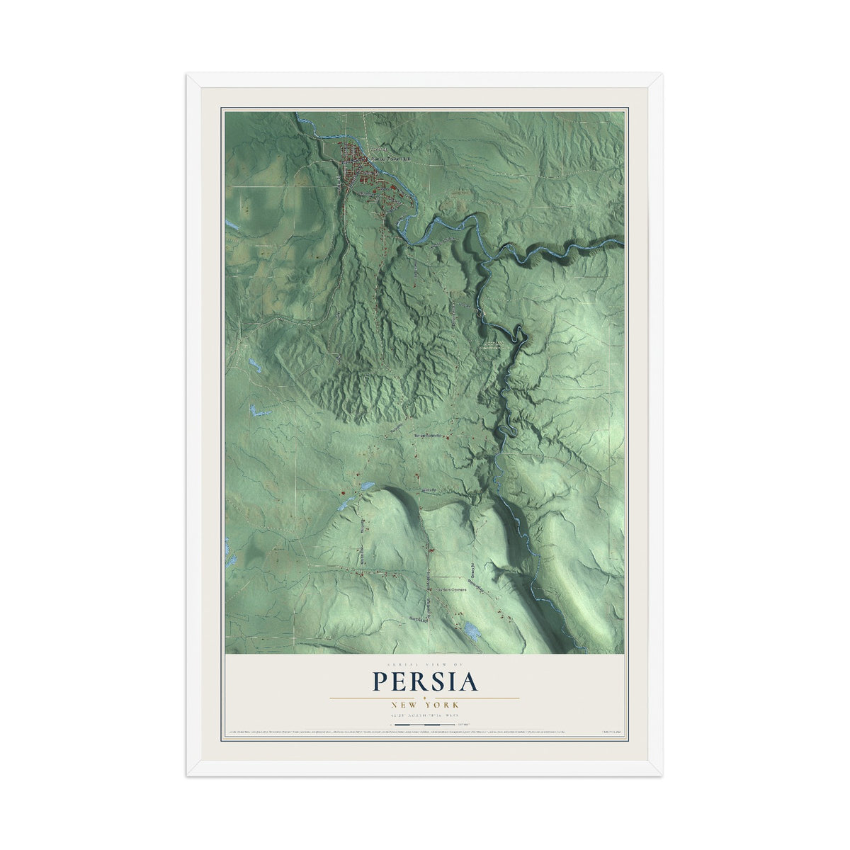 Persia, New York map print, 12" x 18" W/ White Ayous Wood Frame mockup