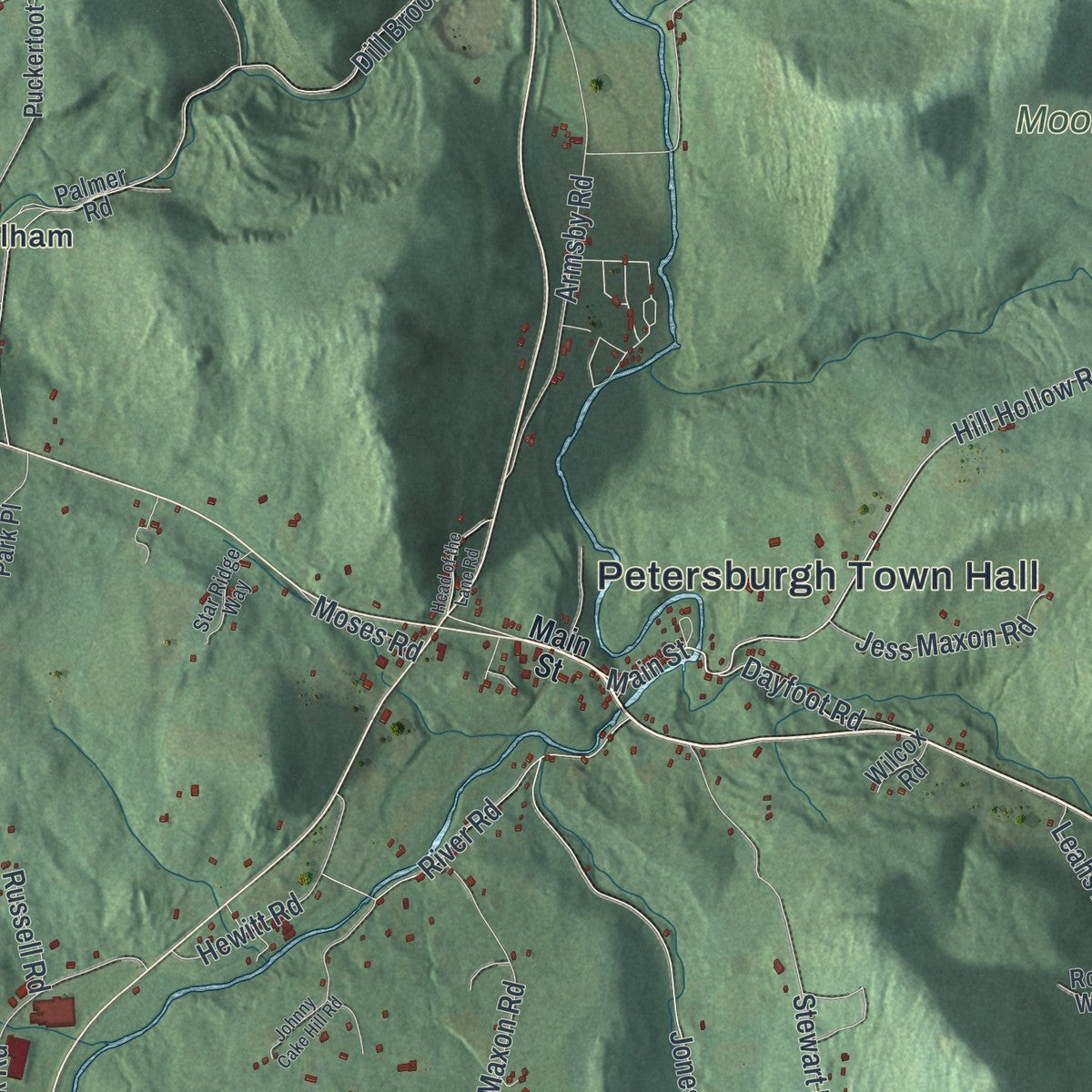 Close-up of the map of Petersburgh, New York print showing street and building detail