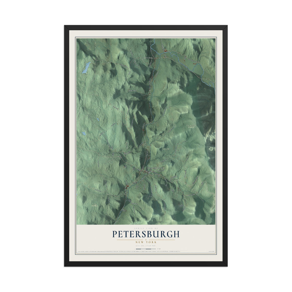 Map of Petersburgh, New York, 12 x 18 inch print in a black wood frame