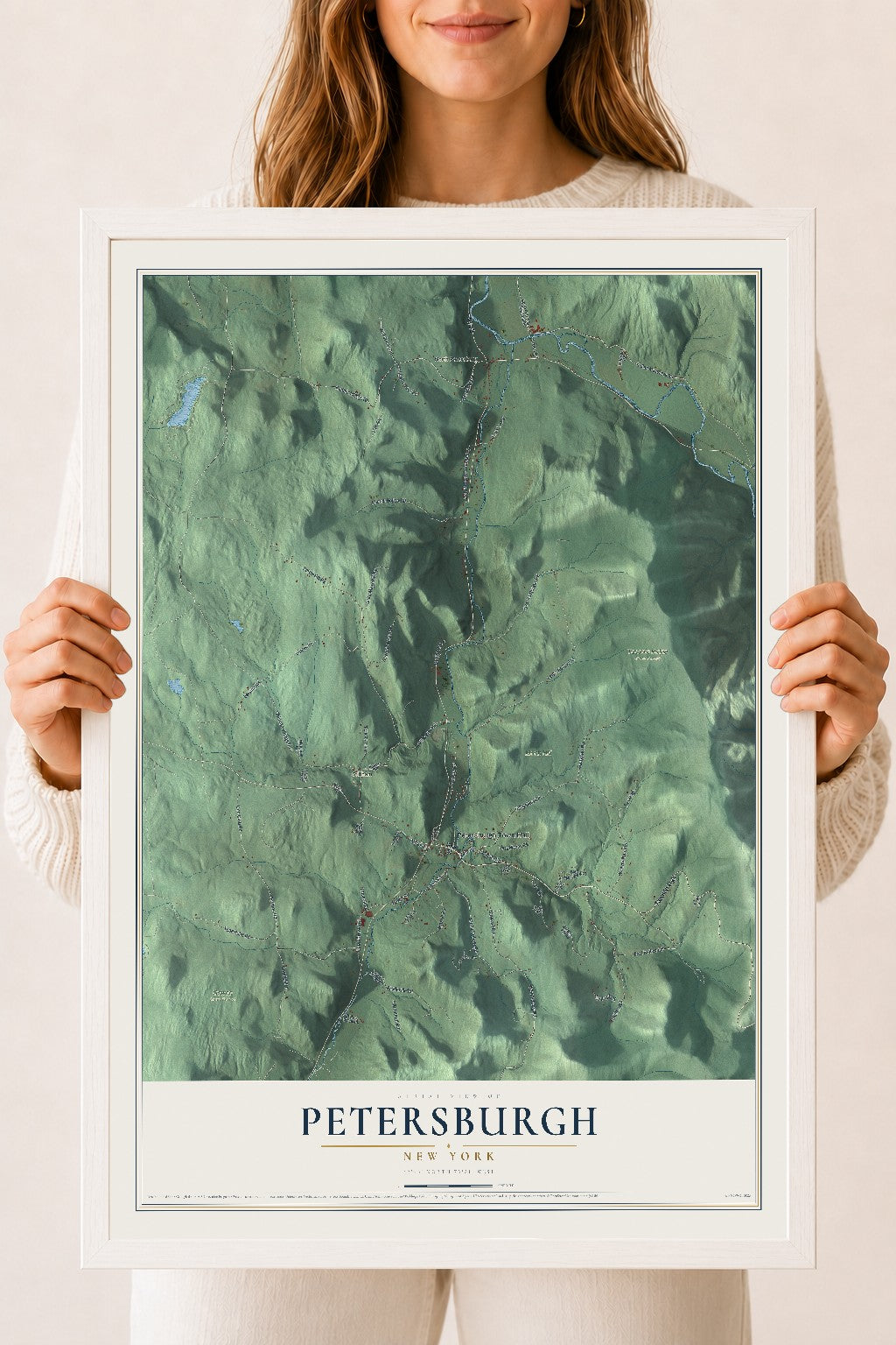 Map of Petersburgh, New York, 18 x 24 inch print in a white wood frame