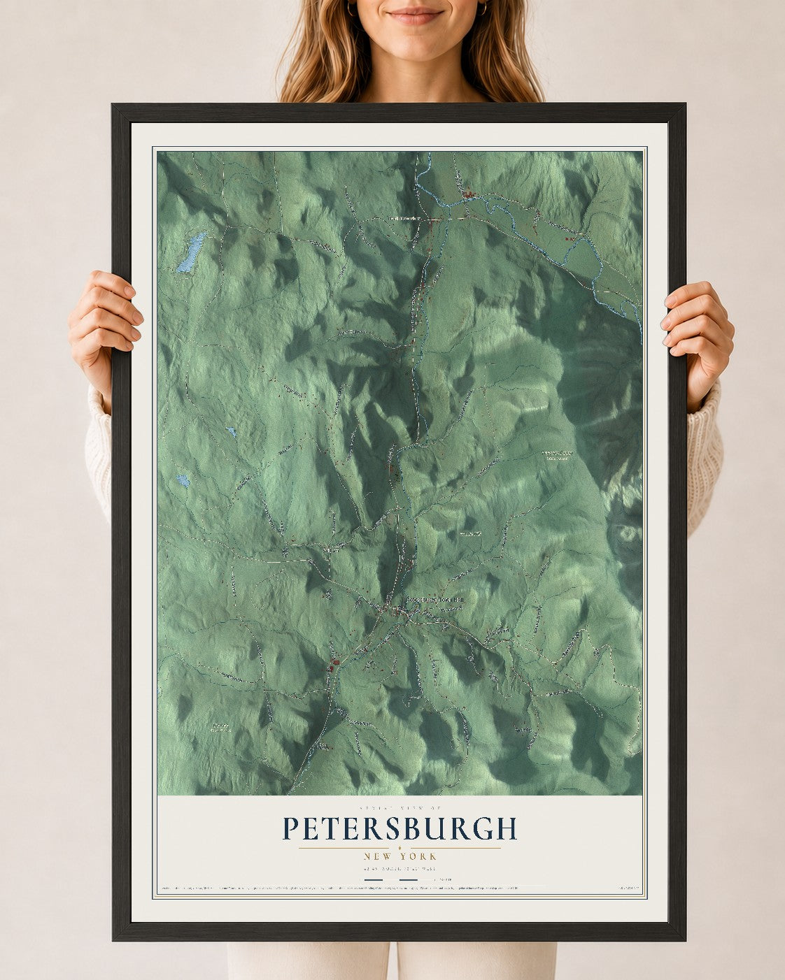 Map of Petersburgh, New York, 24 x 36 inch print in a black wood frame