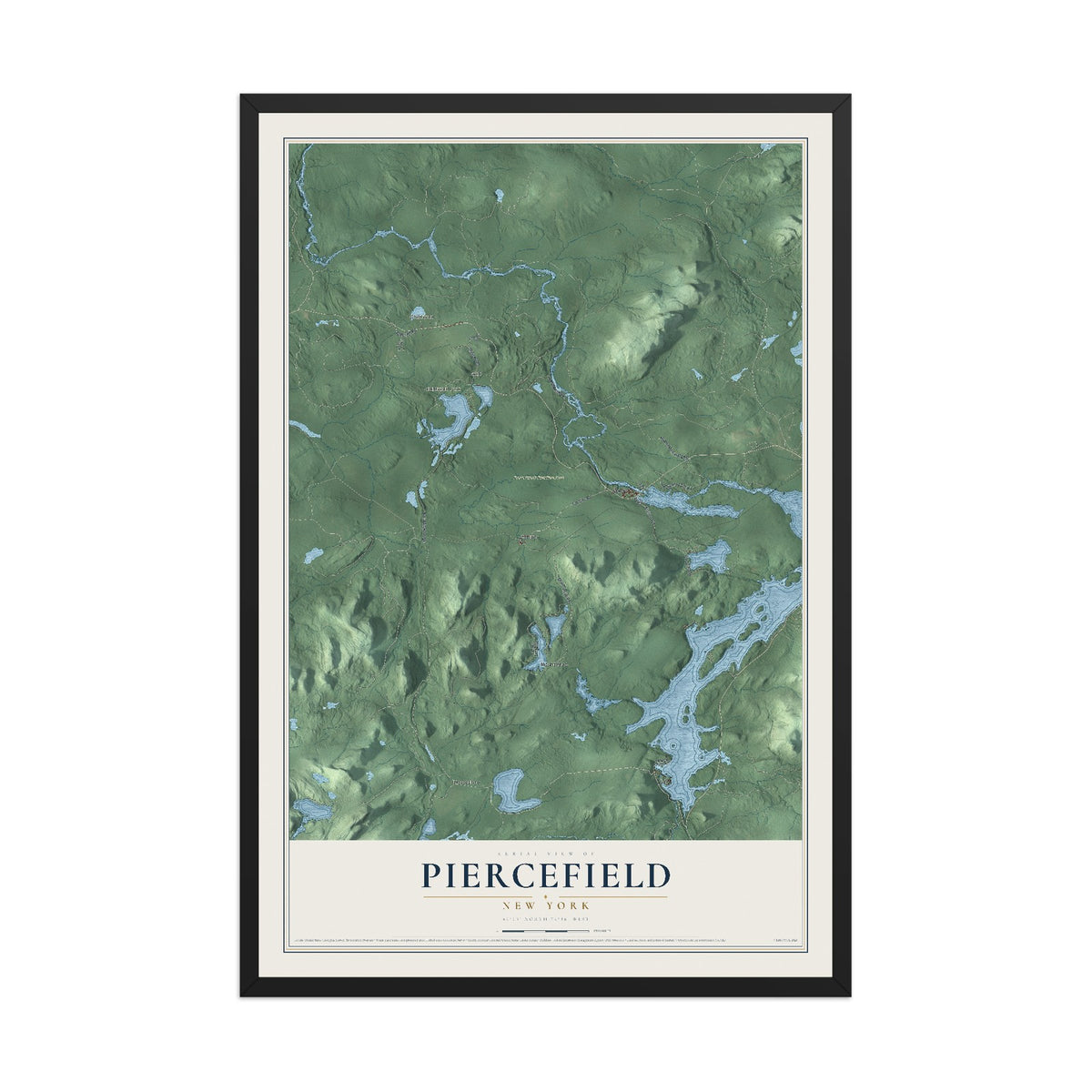 Piercefield, New York map print, 12" x 18" W/ Black Ayous Wood Frame mockup
