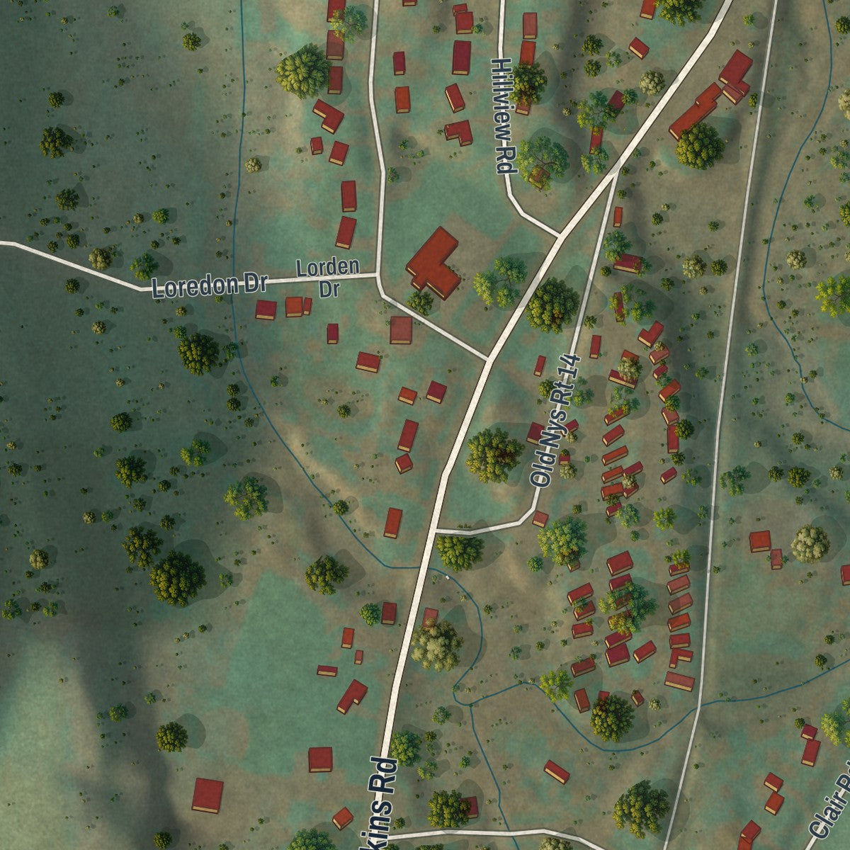 Close-up of the map of Pine Valley, New York print showing street and building detail