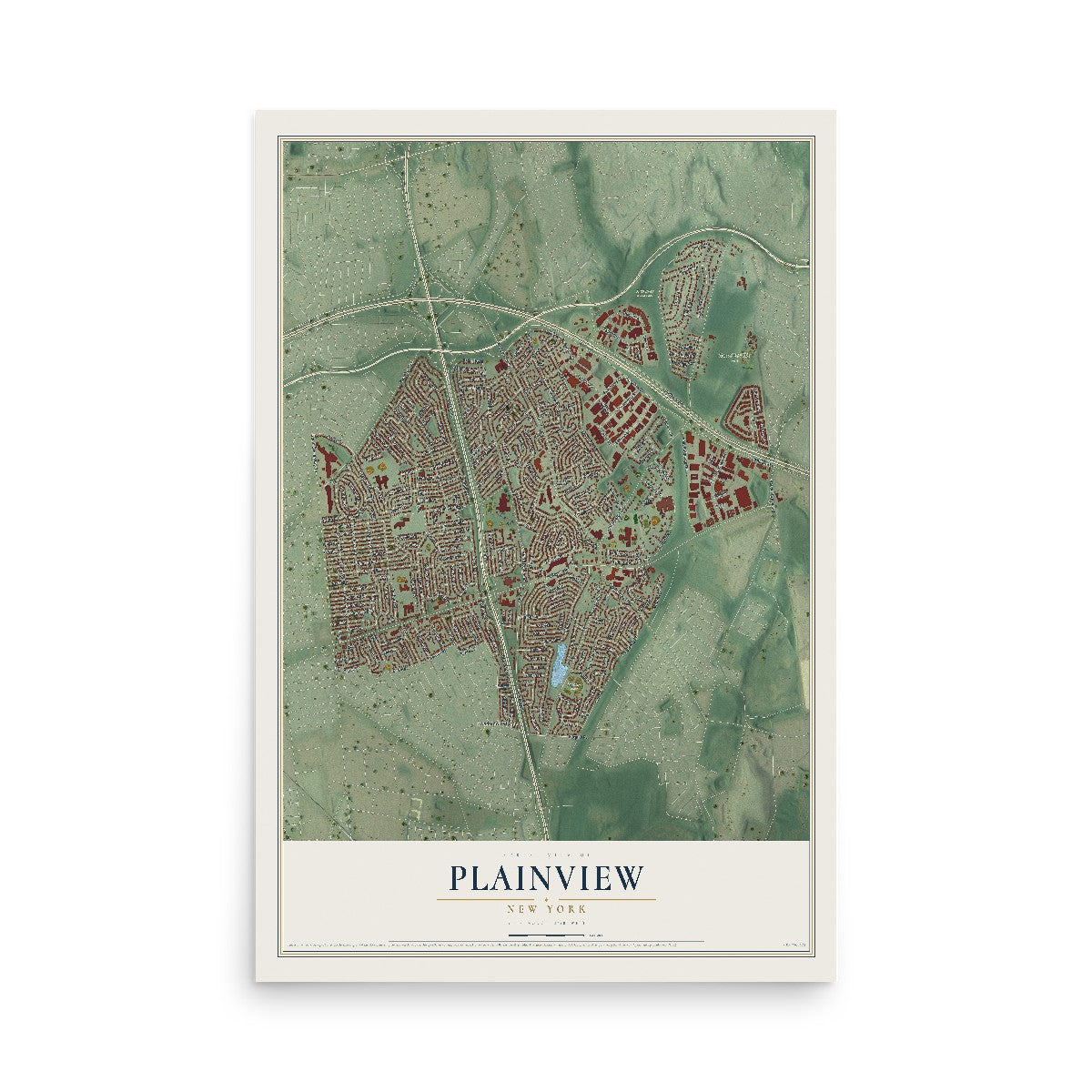 Plainview, New York map print, 12" x 18" Archival Matte Print mockup