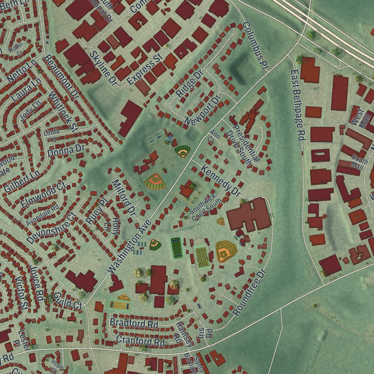 Close-up 2 of the Plainview, New York map artwork
