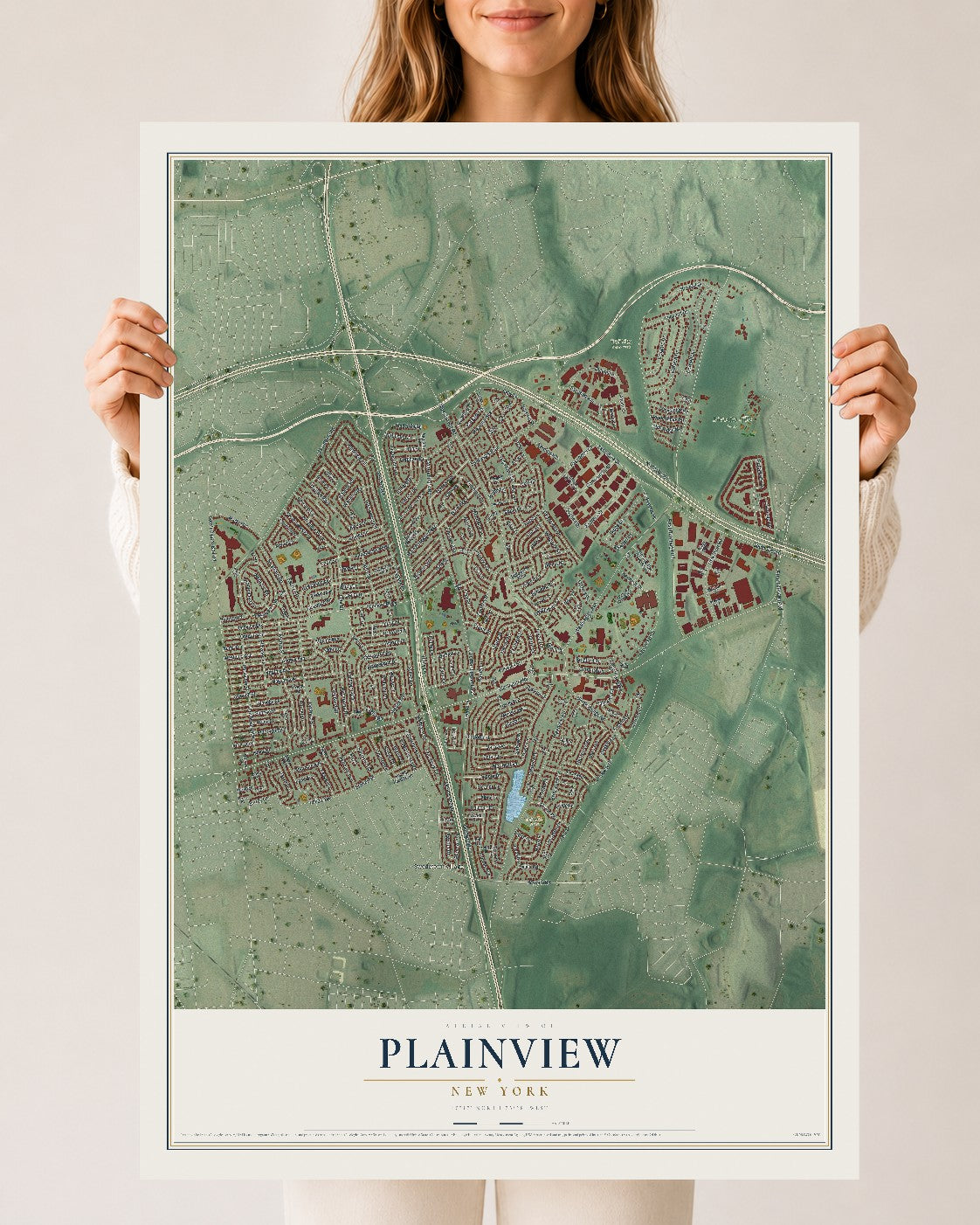Plainview, New York map print, 24" x 36" Archival Matte Print mockup
