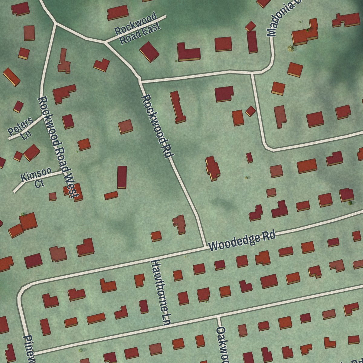 Close-up of the map of Plandome, New York print showing street and building detail