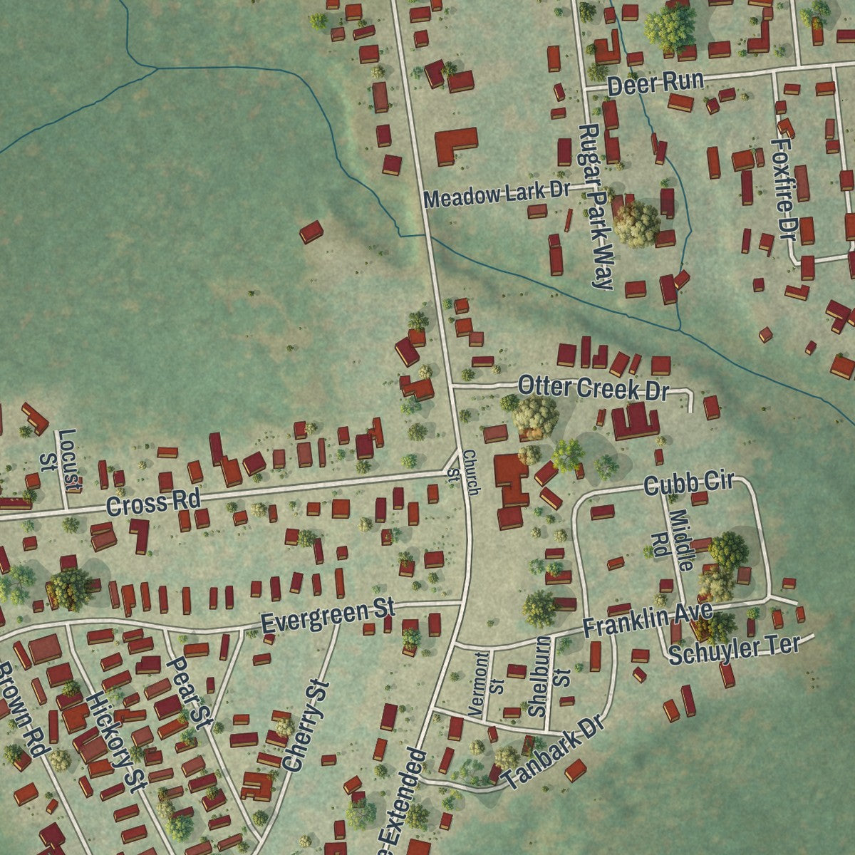 Close-up of the map of Plattsburgh West, New York print showing street and building detail