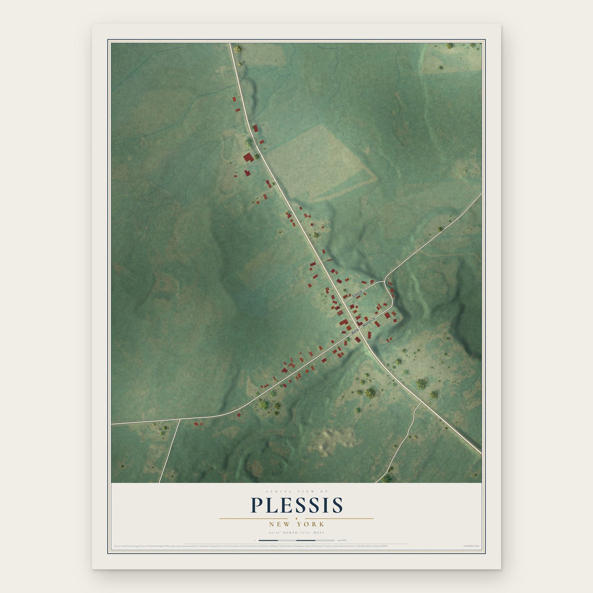 Plessis, New York map print, the full design