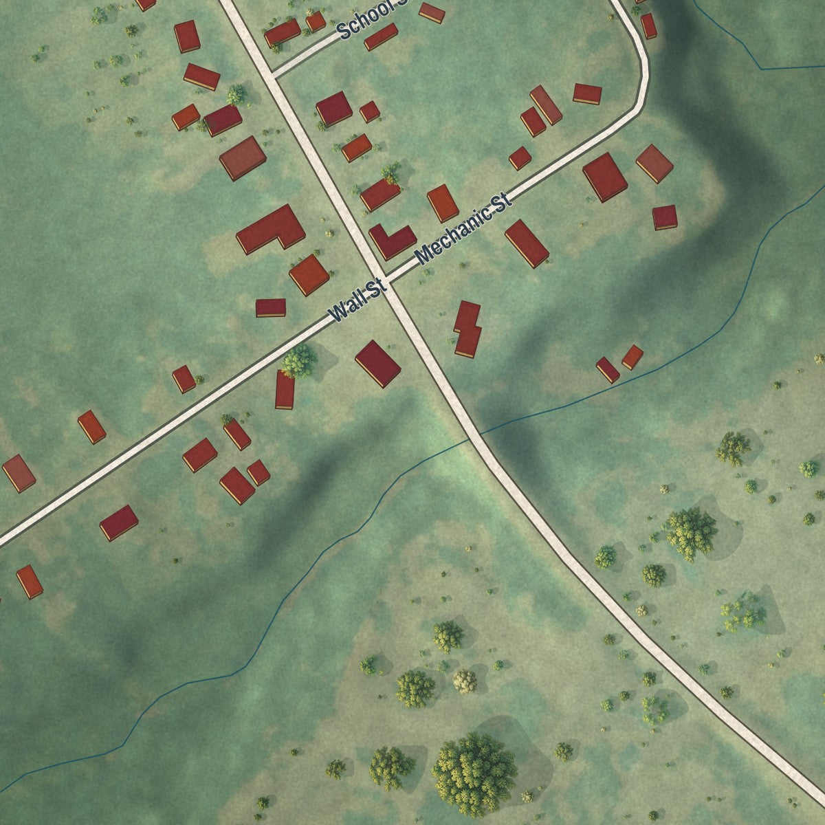 Close-up of the map of Plessis, New York print showing street and building detail