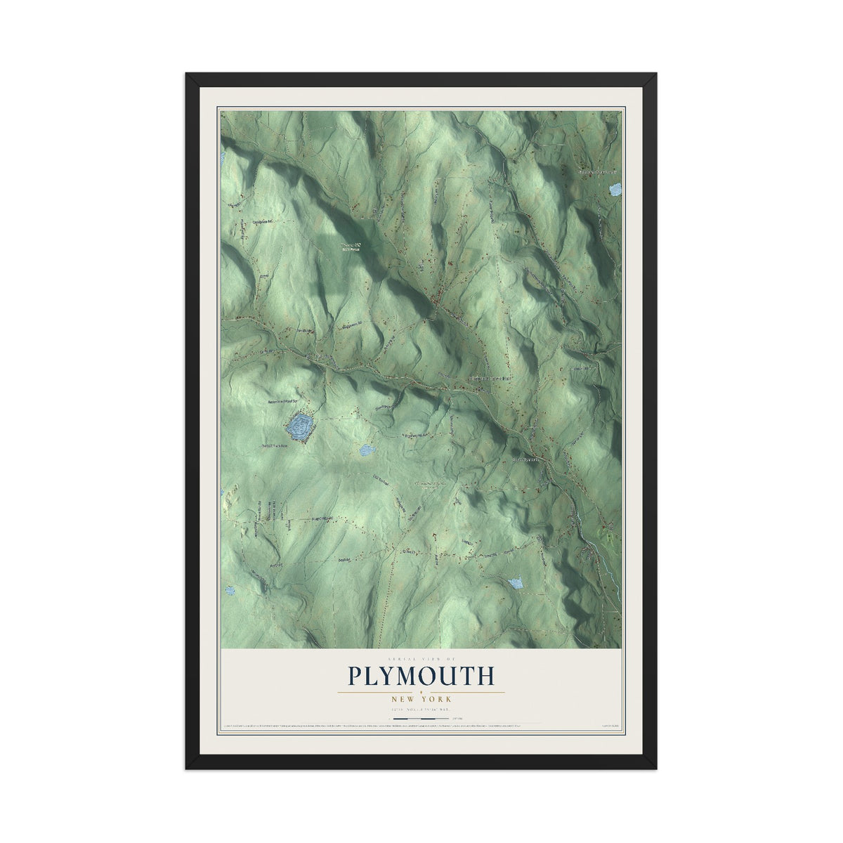 Plymouth, New York map print, 12" x 18" W/ Black Ayous Wood Frame mockup