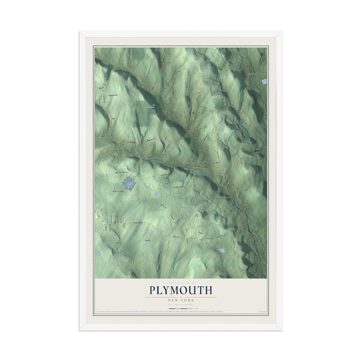 Plymouth, New York map print, 12" x 18" W/ White Ayous Wood Frame mockup