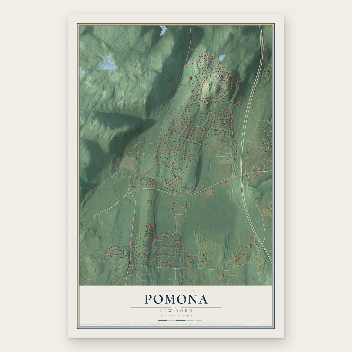 Pomona, New York map print, the full design