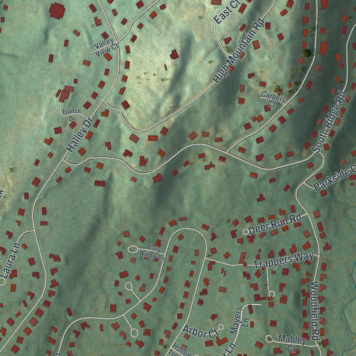 Close-up of the map of Pomona, New York print showing street and building detail