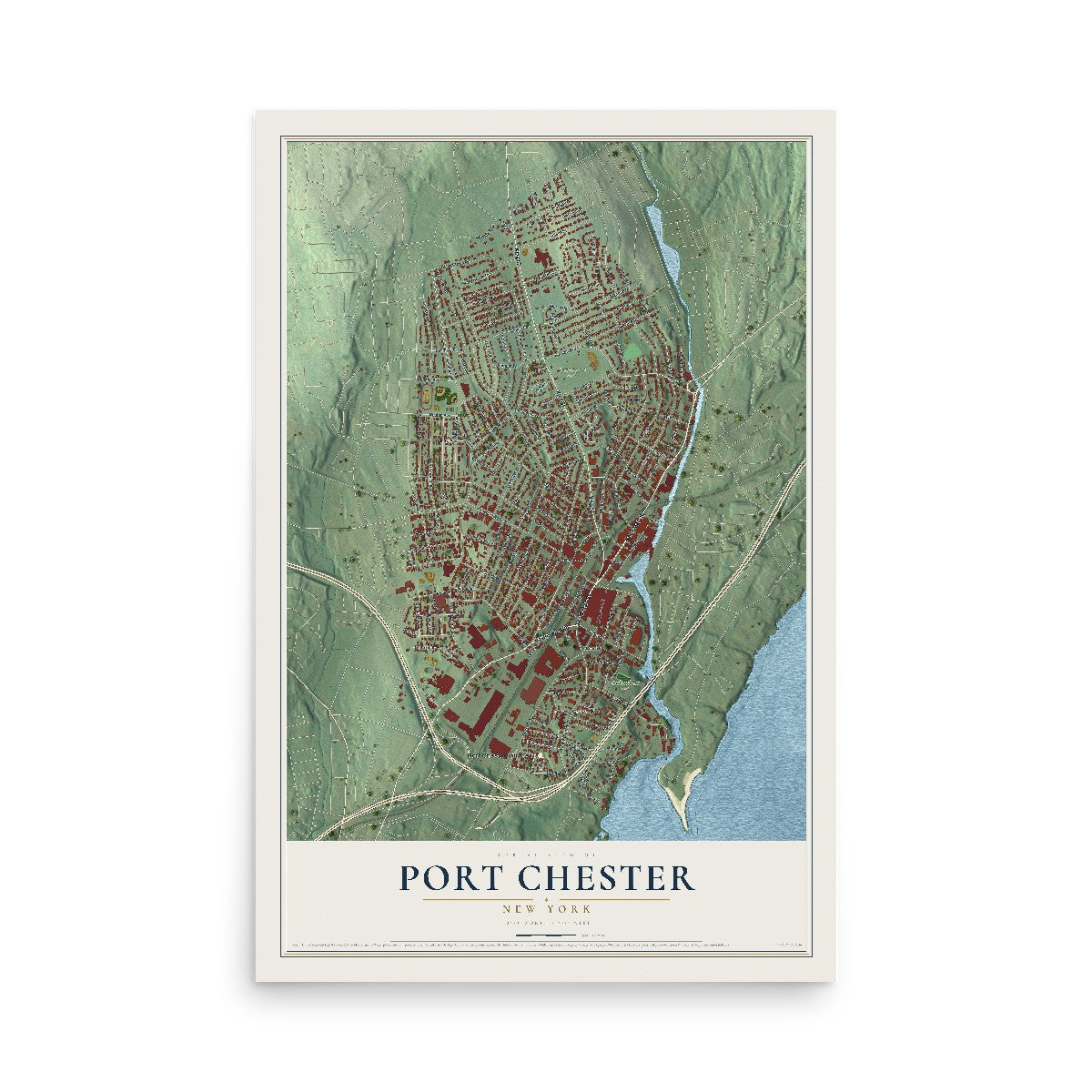 Port Chester, New York map print, 12" x 18" Archival Matte Print mockup