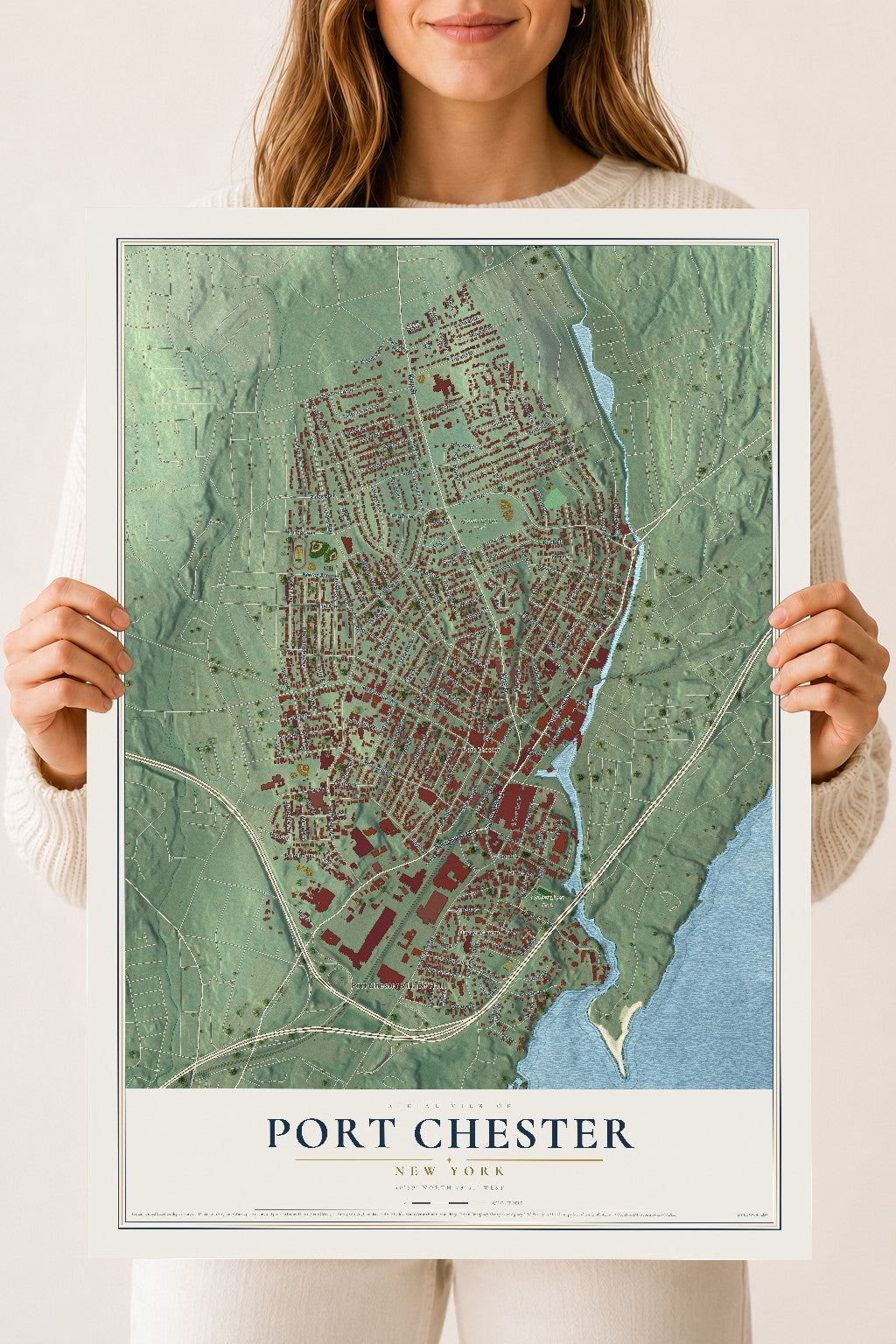 Port Chester, New York map print, 18" x 24" Archival Matte Print mockup