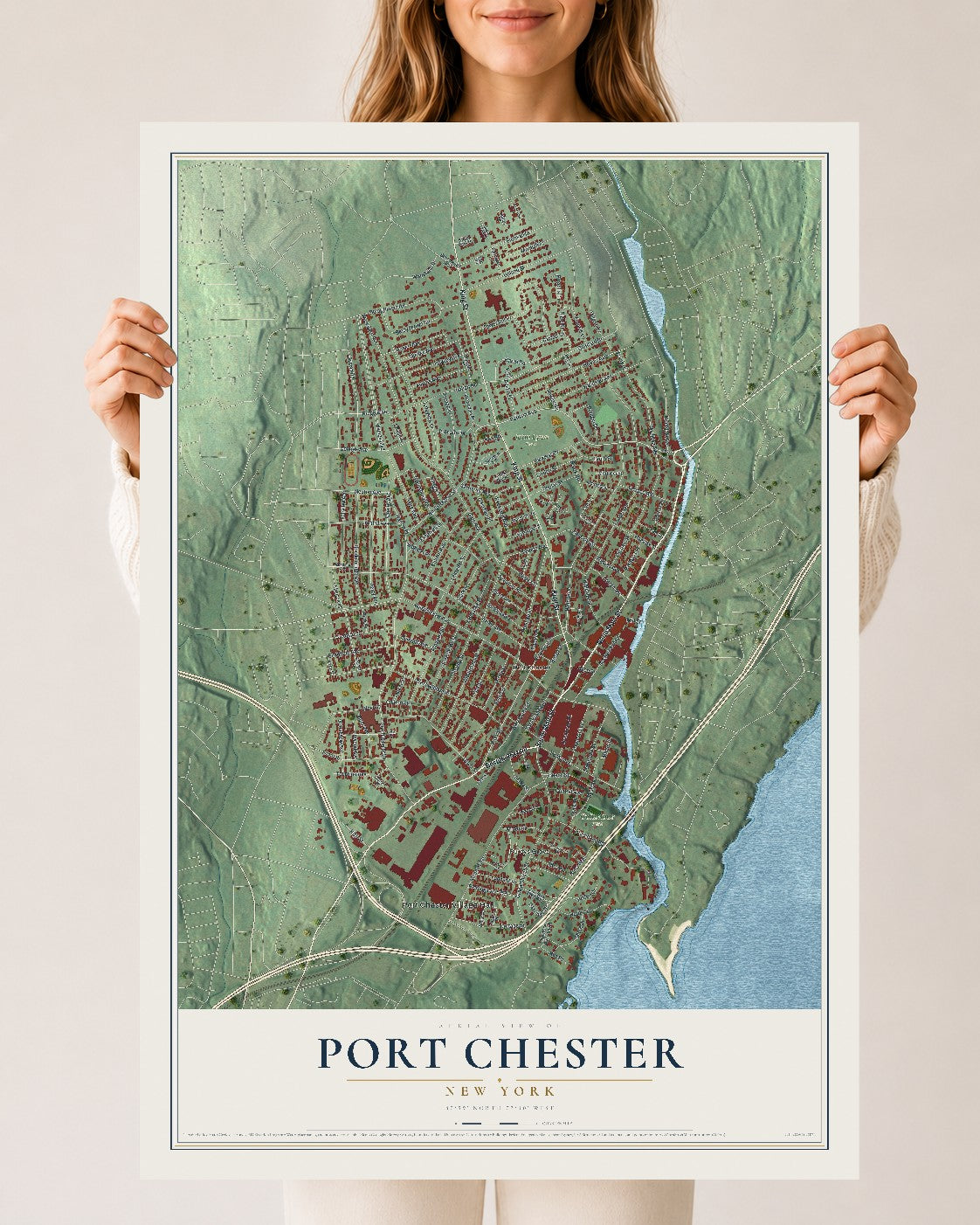 Port Chester, New York map print, 24" x 36" Archival Matte Print mockup