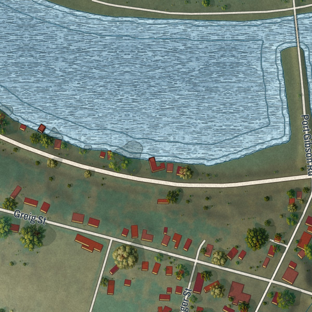 Close-up of the map of Port Gibson, New York print showing street and building detail