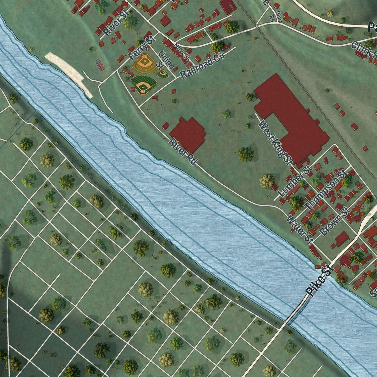 Second close-up of the map of Port Jervis, New York print showing more streets and buildings