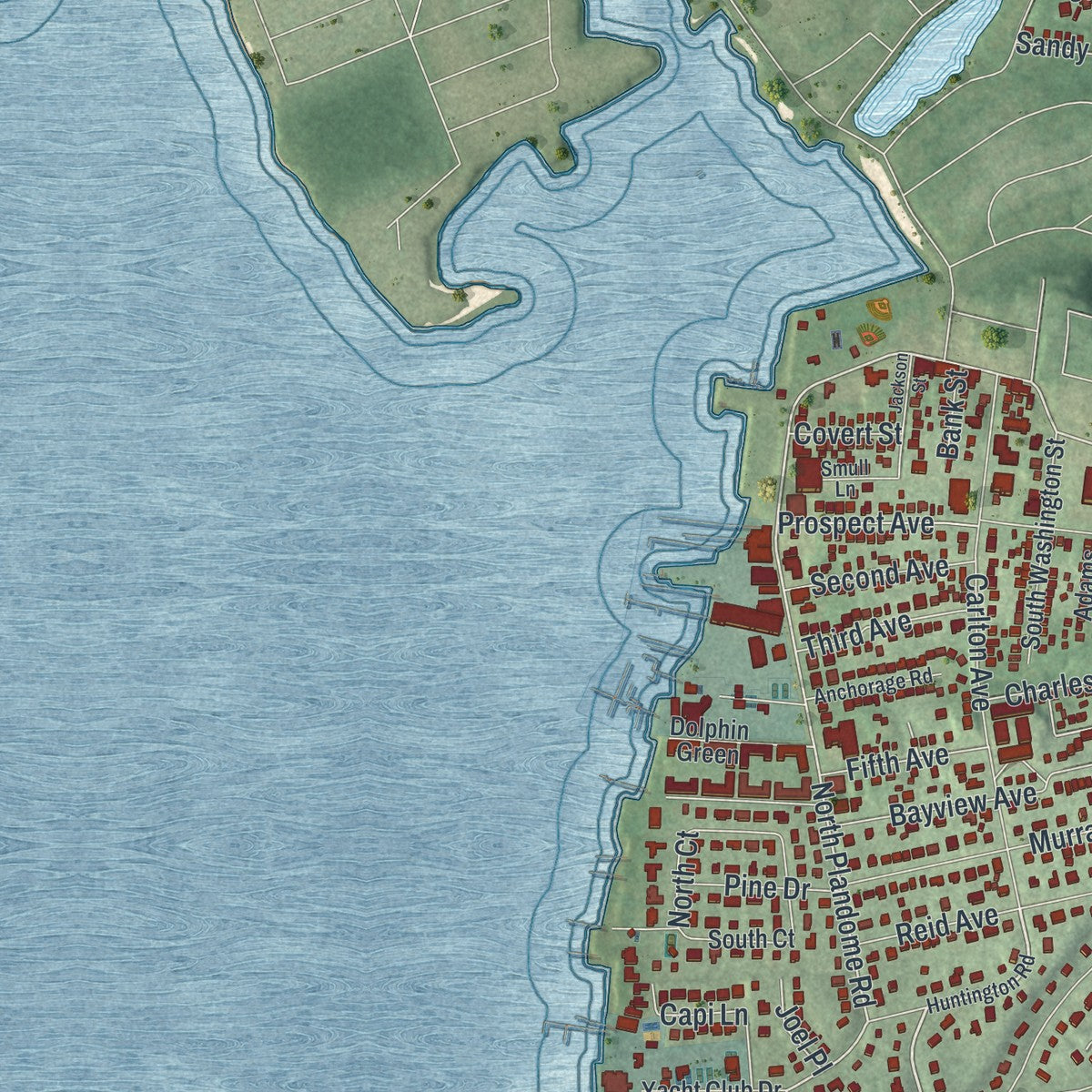 Close-up 2 of the Port Washington, New York map artwork