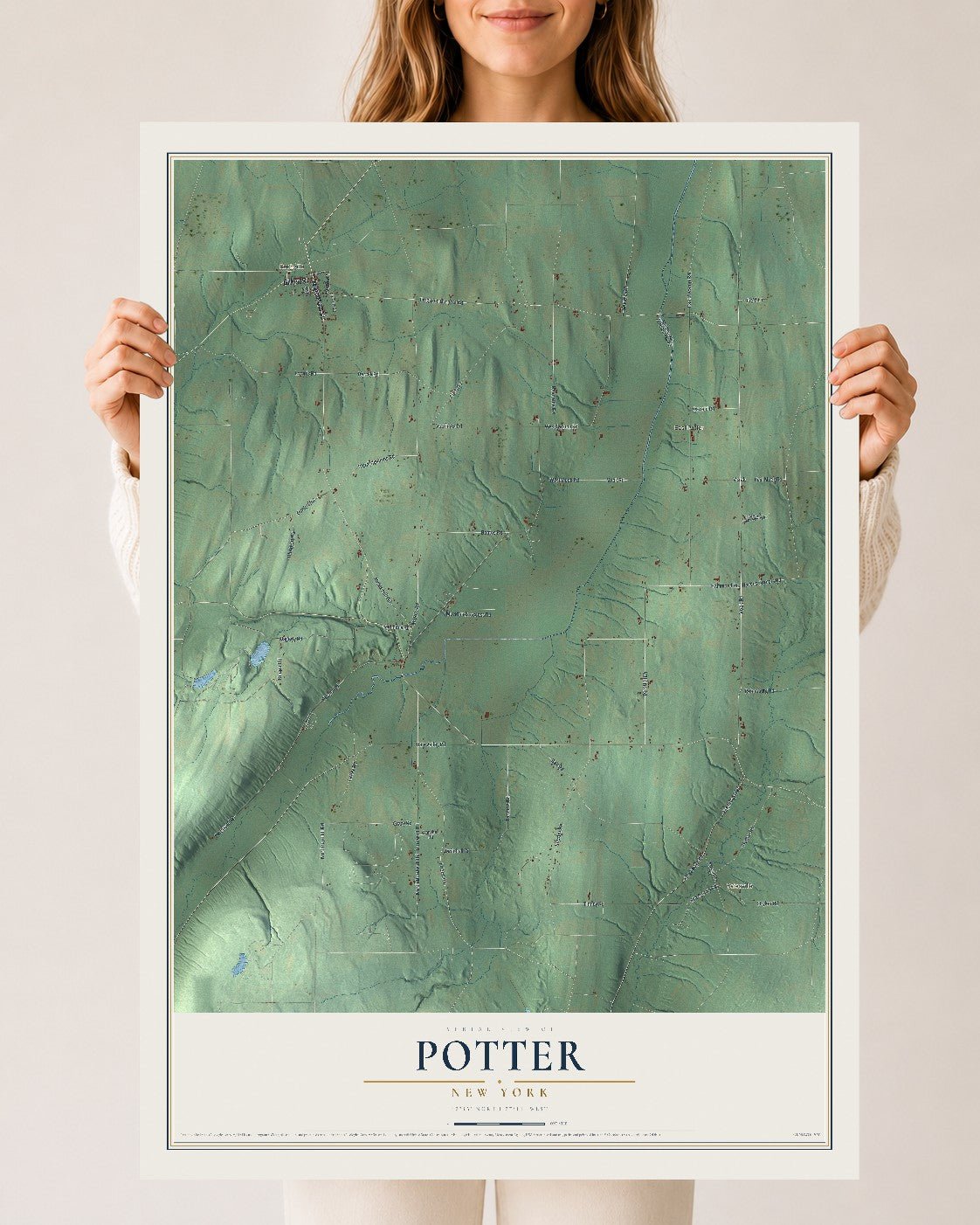 Potter, New York map print, 24" x 36" Archival Matte Print mockup