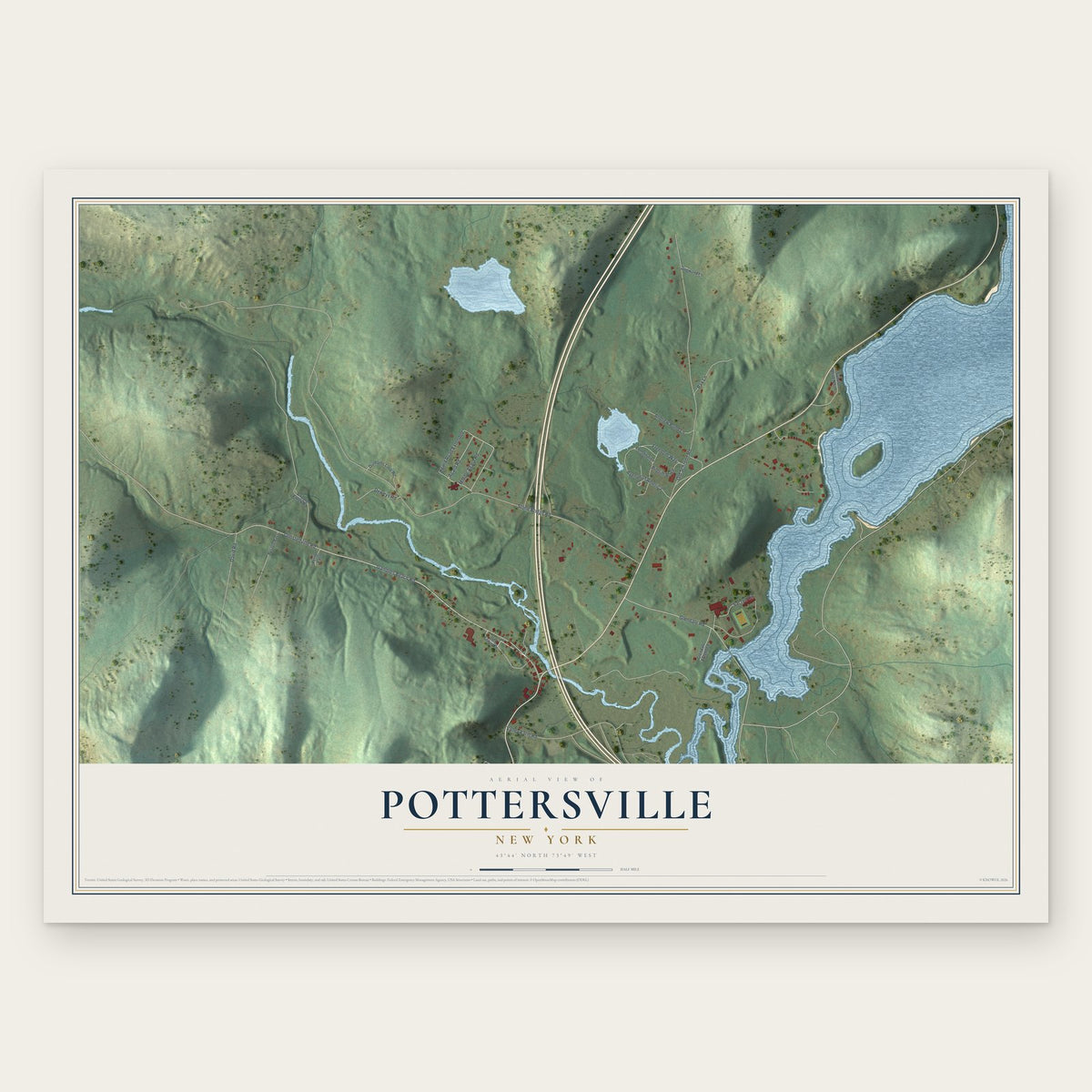 Pottersville, New York map print, the full design