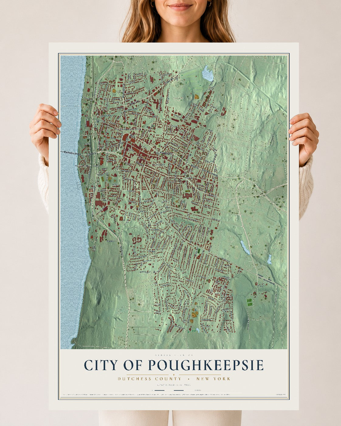 Poughkeepsie, New York map print, 24" x 36" Archival Matte Print mockup