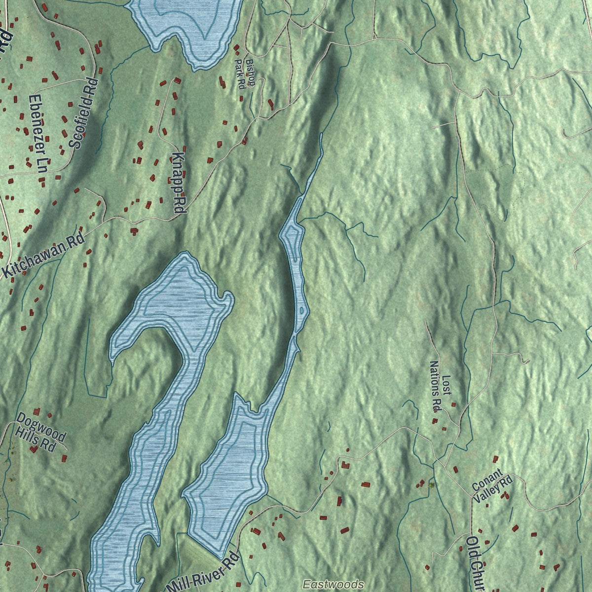 Close-up 2 of the Pound Ridge, New York map artwork